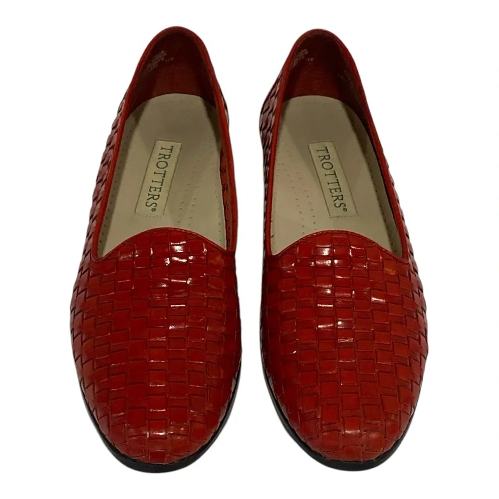Trotters Liz Red Leather Braided Woven Loafers Flats Women’s 9.5 Narrow